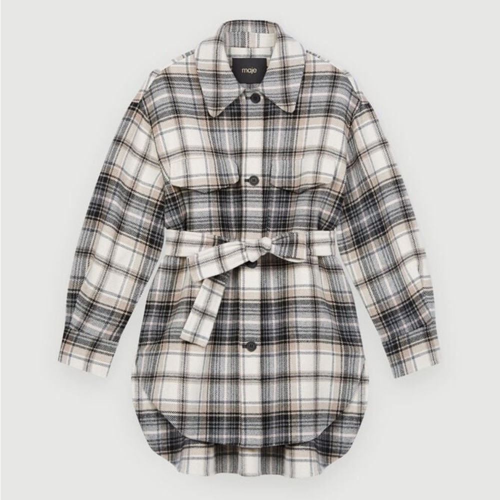 Maje BEIGE Checked overshirt jacket